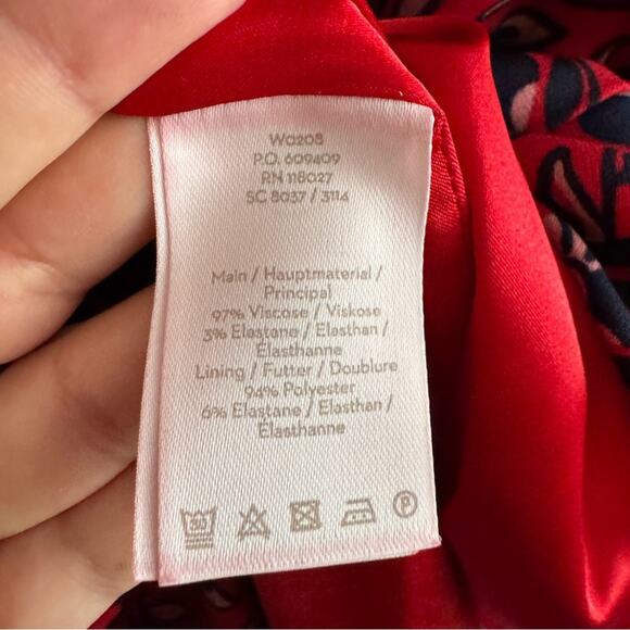 Boden Red Blue Floral Print Flounce Hem 3/4 Sleeve Midi Dress Women's size 6 - Picture 6 of 6